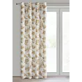 Zasłona biało beżowa zdobiona nadrukiem róż 140x250 cm złote przelotki - AVANI