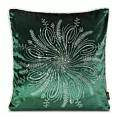 Poszewka na poduszkę 45x45 cm welwetowa, ciemnozielona zdobiona drobnymi kryształkami i srebrnym sznurem na brzegach ROYAL 7