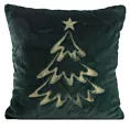 Poszewka na poduszkę świąteczna 45x45 cm ciemnozielono, szampańska  z przyjemnego futerka zdobiona haftem choinki