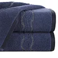 Ręcznik do rąk 30x50 cm bawełniany kolor granatowy zdobiony bordiurą z błyszczącym wzorem 500 g/m2 KARIN