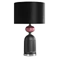 Lampa stołowa do pokoju czarno, bordowa GIANA o szklanej tłoczonej podstawie i welwetowym abażurem