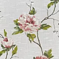 Zasłona biało, różowa z etaminy zdobiona nadrukiem pnących kwiatów 135x250 cm przelotki - RUTH