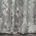 Zasłona welwetowa stalowo, szampańska z błyszczącym nadrukiem palmowych liści 140x250 cm przelotka - GLORIA 2