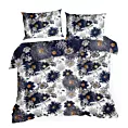 Pościel 220x200 cm bawełniana kolor ciemnogranatowy, biały dwustronna z wzorem kwiatowym NIKA 55