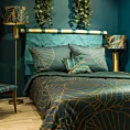 Pościel 160x200 cm z makosatyny bawełnianej kolor turkusowy, złoty wzór nowoczesny LILI 2 Limited Collection
