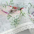 Zazdrostka biało, zielona z etaminy z nadrukiem letnich polnych kwiatów i bawełnianą koronką 150x60 cm tunel SYLWIA