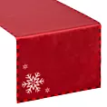 Bieżnik na stół czerwony 40x140 cm welwetowy RUDOLF z motywem śnieżynek i ozdobną kantą w kratę