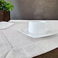 Obrus biały 85x85 cm o płóciennym splocie BIANCA 1 z dodatkiem błyszczącej nici wykończony podwójną listwą na brzegach