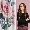 Komplet zasłon 2szt biało, różowy z motywem róż i uroczego koliberka z lekkiej etaminy 140x260 cm przelotka - LIA