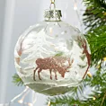 Bombka szklana ręcznie zdobiona brokatowym wzorem z reniferami