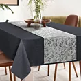 Komplet obrus z bieżnikiem stalowo, srebrny 140x300 cm ANITA 6 zdobiony subtelnym wzorem liści