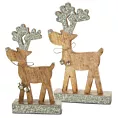 Figurka drewniana uroczy RENIFER z dzwoneczkami i srebrnymi błyszczącymi rogami