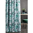Zasłona szyta na taśmie 5 cm ORIANA biało jasnoturkusowa z tkaniny o naturalnym splocie w malarski kwiatowy wzór
