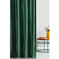 Zasłona szyta na flexach zielona z tkaniny welwetowej w pionowe prążki, wykończona obciążnikiem