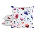Poszewka na poduszkę 45x45 cm welwetowa biało, fioletowa zdobiona nadrukiem letnich kwiatów MINK