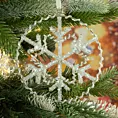 Ozdoba choinkowa śnieżynka zdobiona błyszczącymi koralikami
