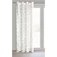 Dekoracja okienna biało, stalowa zdobiona nadrukiem liści i akcentami miedzianymi z etaminy 140x250 cm przelotka - TERRY
