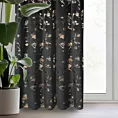 Zasłona welwetowa czarno, szampańska z nadrukiem kwiatu jabłoni 140x270 cm taśma - SELENA