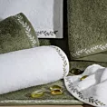 Ręcznik do rąk 30x50 cm bawełniany kolor biało, oliwkowy zdobiony haftowaną bordiurą 500 g/m2 SELENE