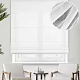 Roleta rzymska biała z gładkiej, matowej tkaniny, wykończona obciążnikiem