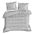 Pościel 220x200 cm bawełniana z makosatyny kolor jasnoszary z falbanami w romantycznym stylu Reina Line