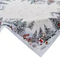 Obrus naturalno, srebrny 100x100 cm gobelinowy z mieszanki włókien z wzorem zimowego miasteczka