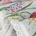 Zazdrostka biało, różowa z etaminy z zdobiona kwiatowym nadrukiem i koronką 150x30 cm tunel BELLA