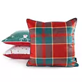 Poszewka na poduszkę świąteczna 45x45 cm welwetowa czerwono, zielona w kratę zdobiona elegancką wypustką