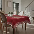 Obrus czerwono, zielony 140x180 cm gobelinowy zdobiony żakardowym wzorem drzewka - kolekcja AMAROSA