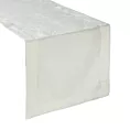 Bieżnik na stół kremowy 40x200 cm LILIAN z delikatnym wzorem liści z tkaniny przeplatanej złotą nicią z elegancką podwójną listwą