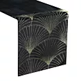 Bieżnik na stół czarno, złoty 35x180 cm welwetowy BLINK 14 z dużym wzorem wachlarzy w stylu art deco