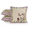 Poszewka na poduszkę 45x45 cm bawełniana, gobelinowa beżowo, różowa z kwiatowym motywem GOB