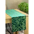 Bieżnik na stół ciemnozielono, złoty 35x140 cm welwetowy BLINK 15 z delikatnymi gałązkami