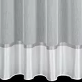 Firana szyta na taśmie 5 cm biało srebrna z delikatnej miękkiej tkaniny z efektem deszczyku, zdobionej szerokim pasem u dołu, wykończona obciążnikiem