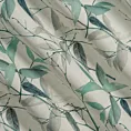 Tkanina zasłonowa z dodatkiem lnu, z nadrukiem gałązek, o naturalnym splocie, w stylu eko