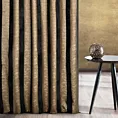 Zasłona szyta na taśmie 5 cm czarno złota z szenilowej tkaniny w pasy przetykane błyszczącą nicią