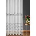 Firana szyta na przelotkach naturalna z matowej etaminy ozdobionej szeroką ażurową aplikacją
