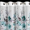 Dekoracja okienna biało, turkusowa z nadrukiem kwiatów, z lekkiej, półprzezroczystej etaminy 140x250 cm przelotka - GRETA - Design 91