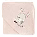 Ręcznik kąpielowy dziecięcy 100x100 cm bawełniany kolor różowy z kapturem i haftem króliczka 350g/m2 BABY 64