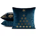 Poszewka na poduszkę 45x45 cm welwetowa, granatowo złota zdobiona złotym nadrukiem JOY