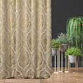 Zasłona szyta na taśmie 8 cm złota z szenilowej tkaniny w klasyczny wzór ornamentowy przetykany błyszczącą nicią Italissima Eva Minge