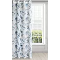 Firana biało, niebieska z etaminy z nadrukiem egzotycznych liści półprzezroczysta 140x250 cm przelotka