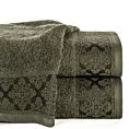 Ręcznik do rąk 30x50 cm bawełniany kolor ciemnooliwkowy z żakardowym wzorem ornamentów 500 g/m2 SARA
