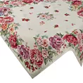 Obrus naturalno, różowy 100x100 cm gobelinowy zdobiony motywem kwiatów