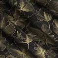 Zasłona czarna z błyszczącego welwetu w złote kwiaty 140x300 cm taśma - STELLA