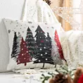 Poszewka na poduszkę świąteczna 45x45 cm o naturalnym splocie zdobiona uroczymi drzewkami