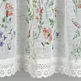 Zazdrostka biało, zielona z etaminy z nadrukiem letnich kwiatów polnych i koronką 150x30 cm tunel SYLWIA