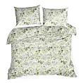 Pościel 160x200 cm bawełniana kolor biały, zielony wzór roślinny MILI