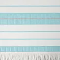 Ręcznik plażowy 90x170 cm bawełniany kolor biały,turkusowy z nadrukiem kontrastujących paseczków i frędzli 350 g/m2 MILOS
