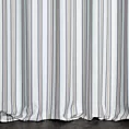 Zasłona szyta na tunelu kremowo grafitowa z tkaniny o naturalnym splocie z nadrukowanym wzorem w pasy